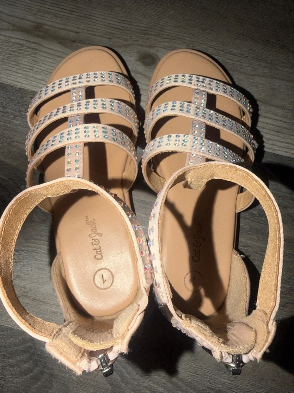 Cat & Jack Blush Jeweled Back-Zip Sandals